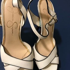 White leather heels with crisscross straps